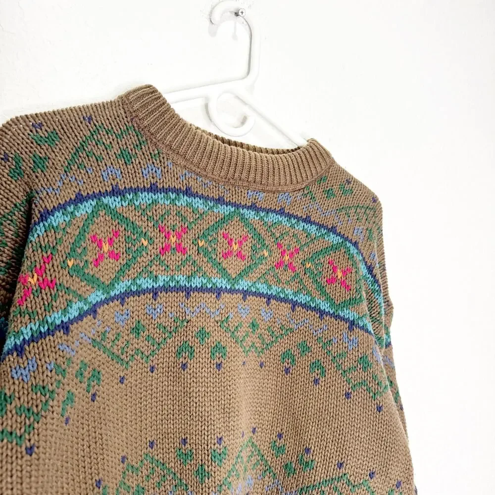 Vintage Eddie Bauer Heavy Knit Fair Isle Sweater Cotton - Picture 2 of 6